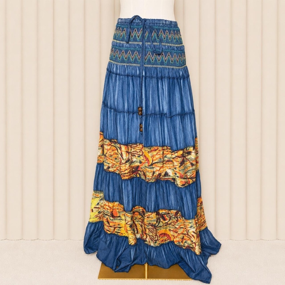 Vintage Y2K Boho Tiered Maxi Skirt